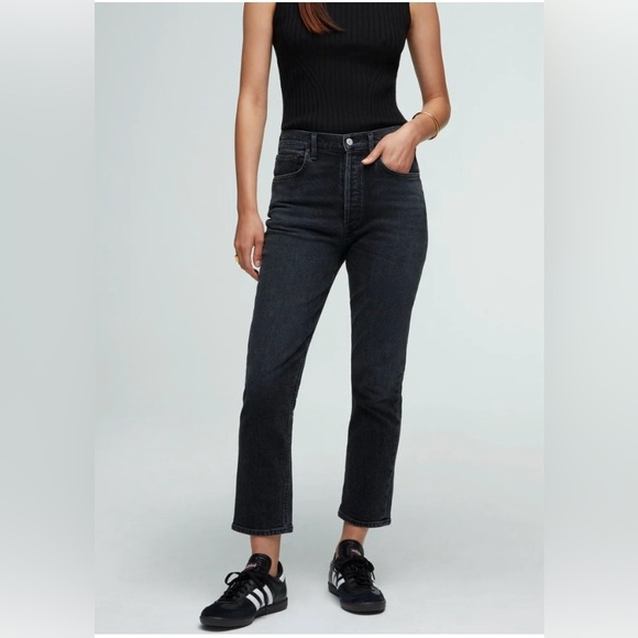 AGOLDE Riley High Rise Straight Leg Crop Jeans Panoramic Black Wash Size 27 - Picture 1 of 13